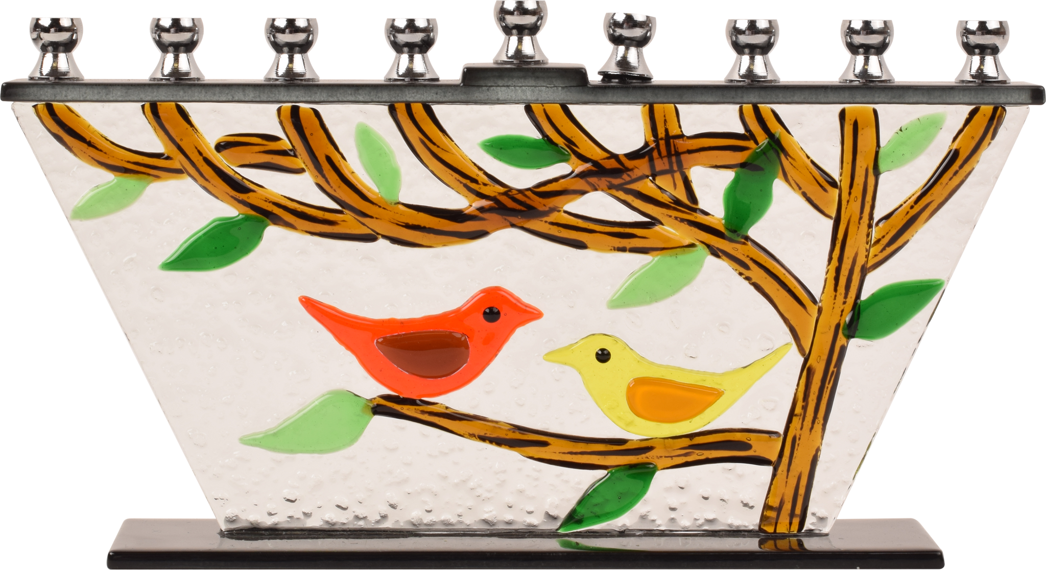 Hand Crafted Glass Menorah - Tree of Life - Birds