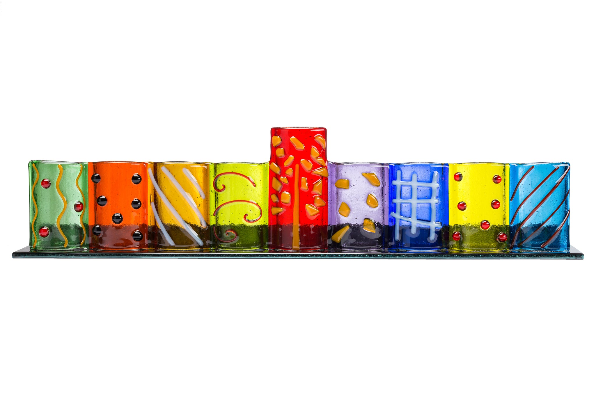 Hand Crafted Glass Tealights Menorah