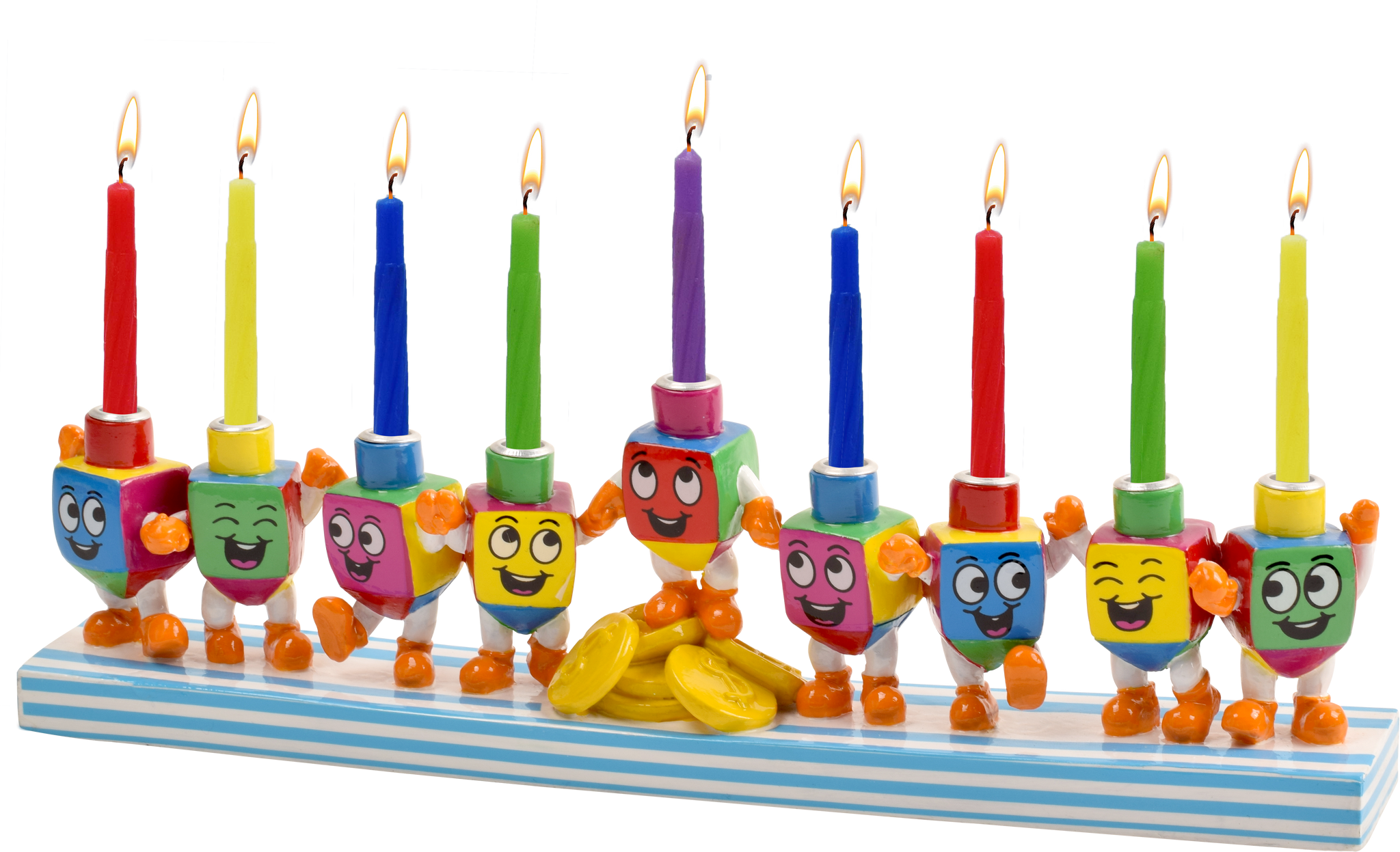 Hand Painted Resin Menorah - Dancing Dreidels