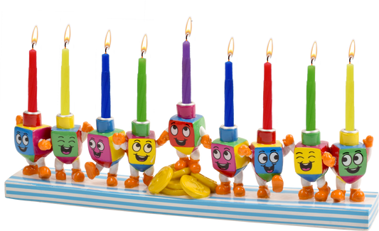 Hand Painted Resin Menorah - Dancing Dreidels