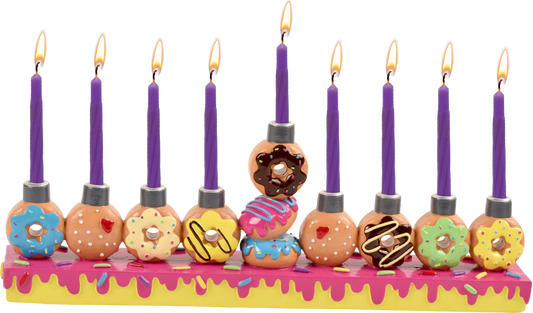 Hand Painted Resin Menorah - Chanukah Donuts