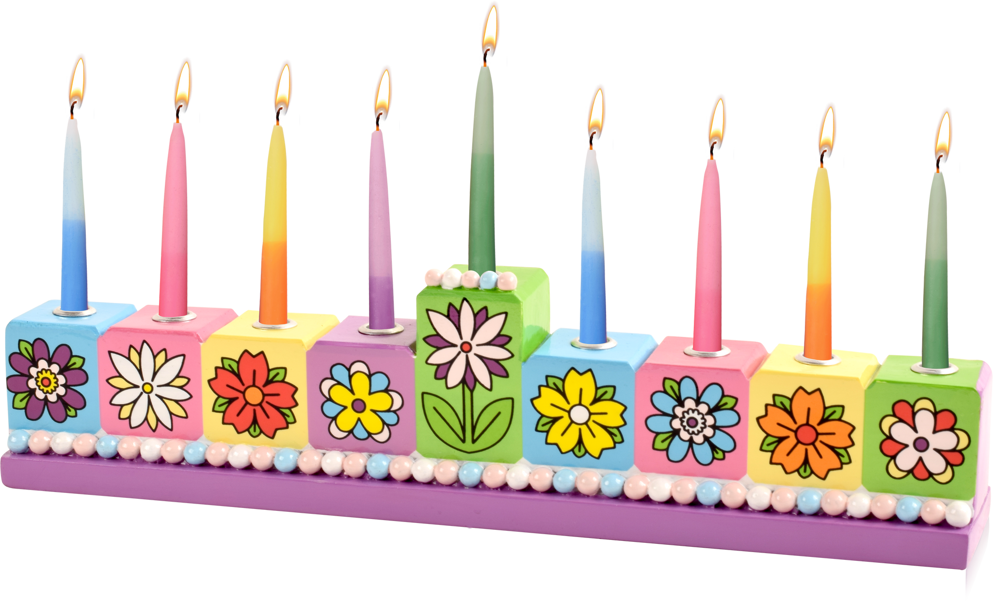 Hand Painted Resin Menorah - Floral