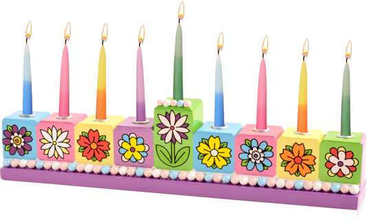 Hand Painted Resin Menorah - Floral
