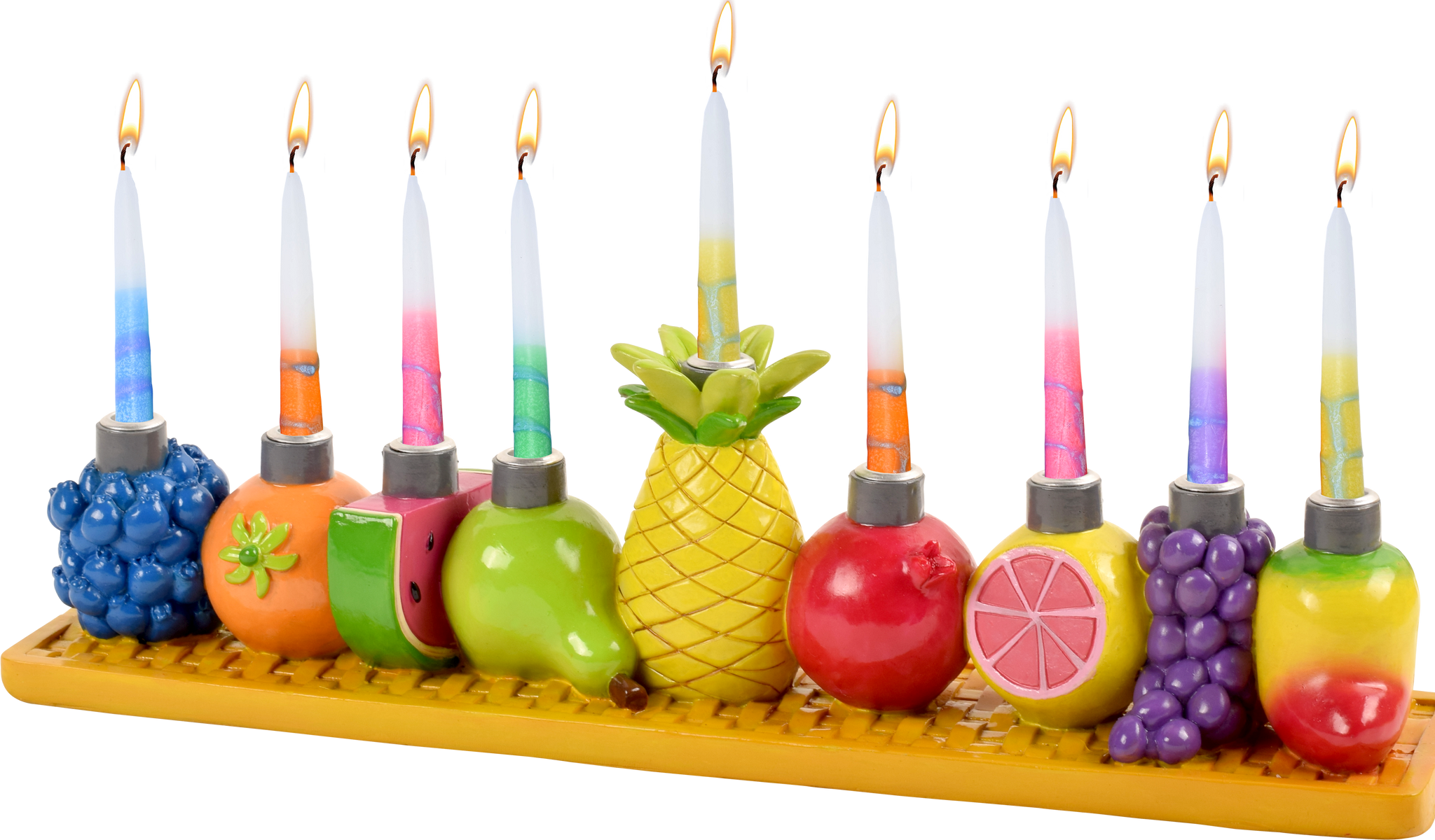 Hand Painted Resin Menorah - Fresh Fruits