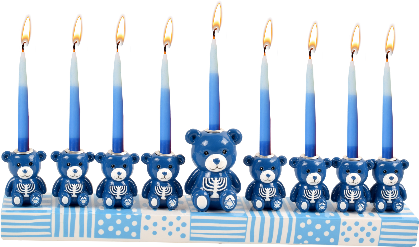 Hand Painted Resin Menorah - Teddy Bears