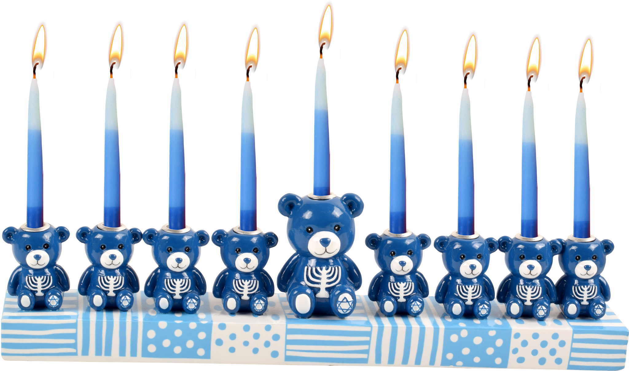Hand Painted Resin Menorah - Teddy Bears
