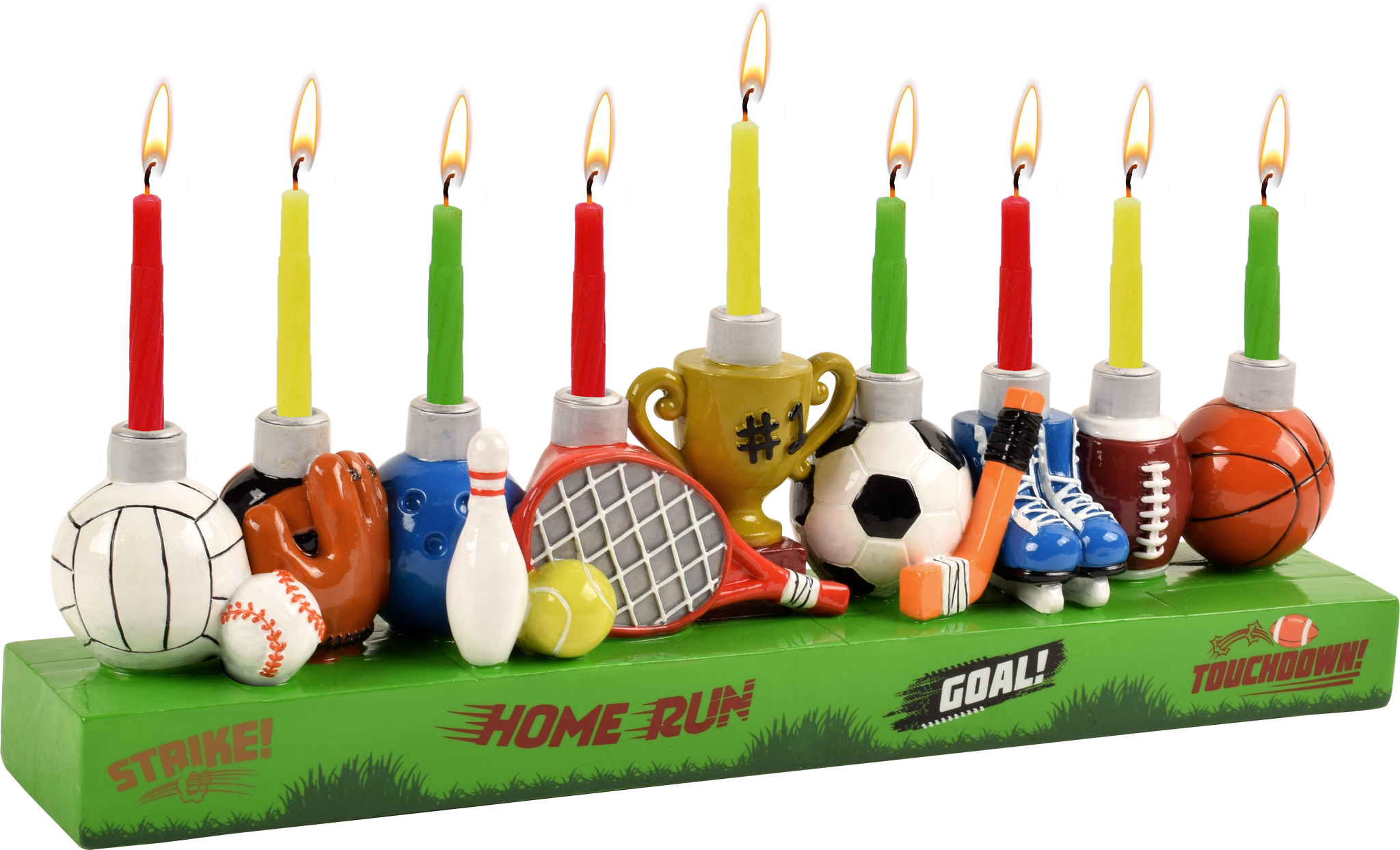Hand Painted Resin Menorah - Sports!