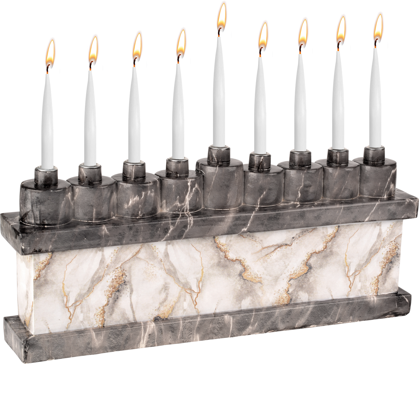 Hand Painted Resin Menorah - Black Marbleized