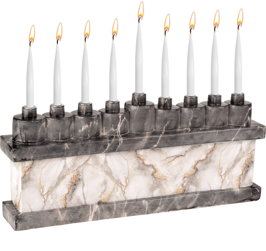 Hand Painted Resin Menorah - Black Marbleized
