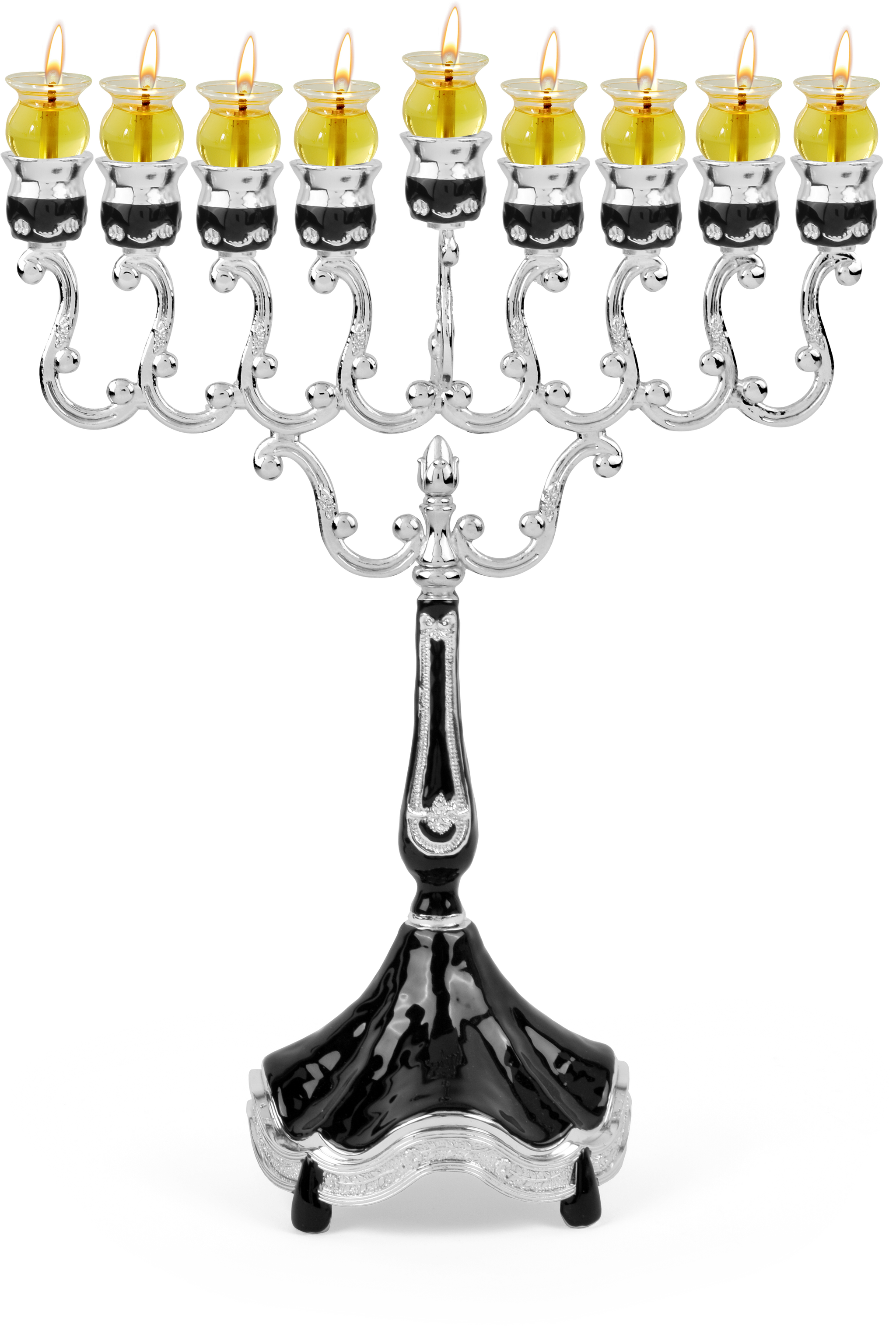 Marbleized Silver Plated Oil Menorah - Black