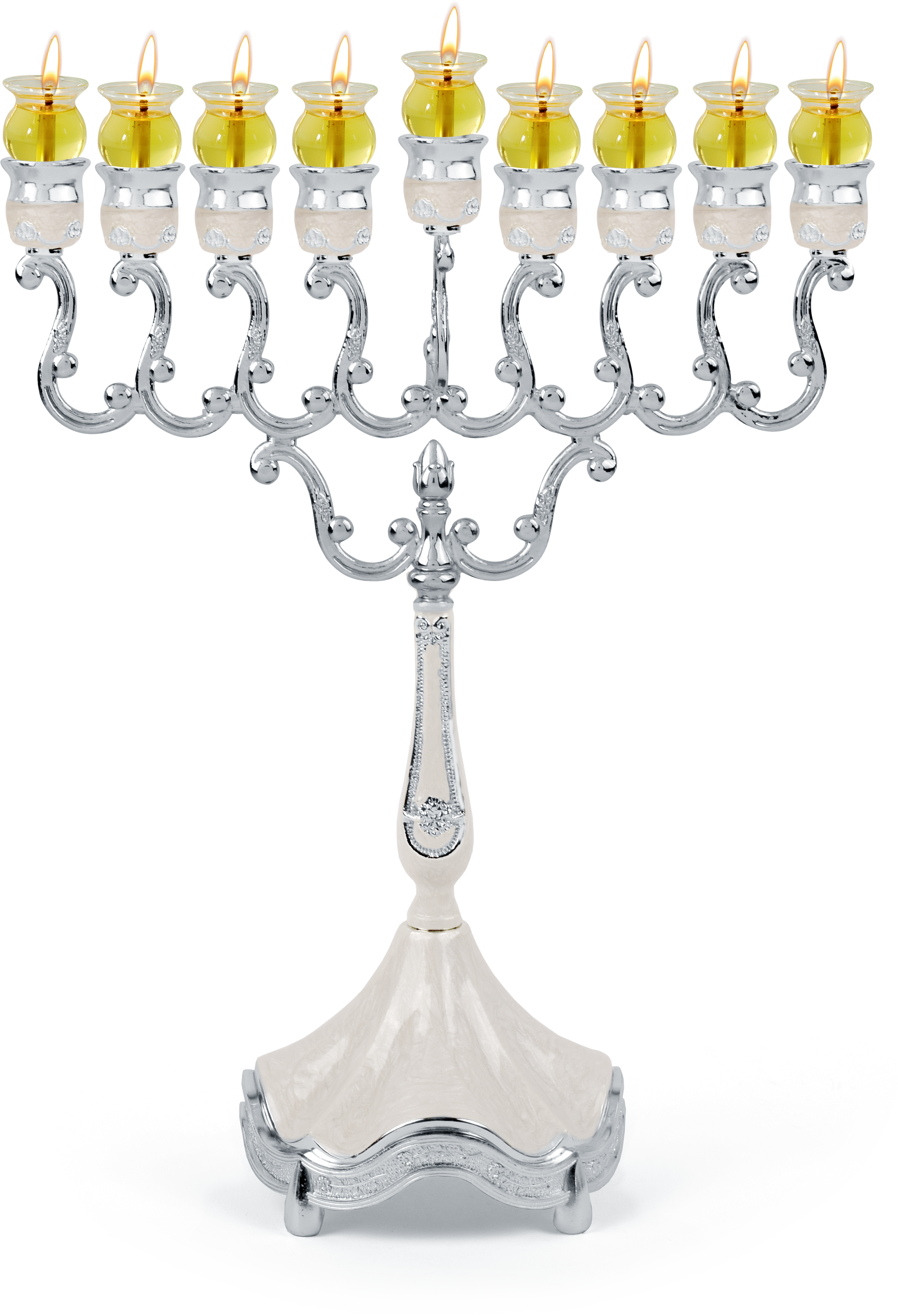 Marbleized Silver Plated Oil Menorah - White