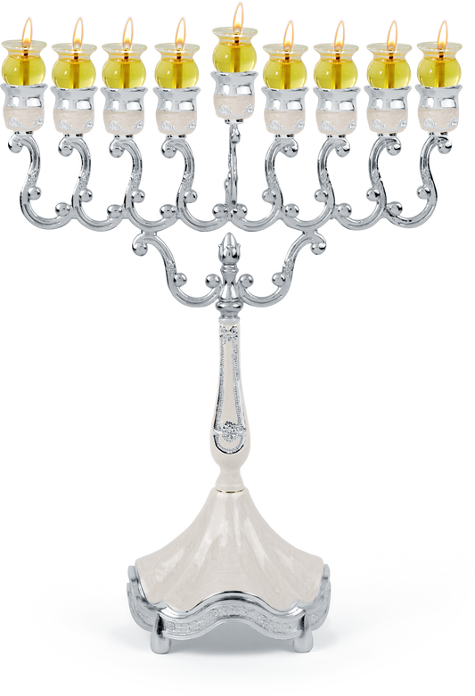 Marbleized Silver Plated Oil Menorah - White