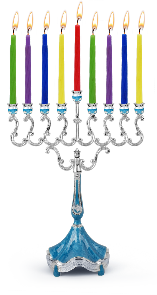 Marbleized Silver Plated Candle Menorah - Blue