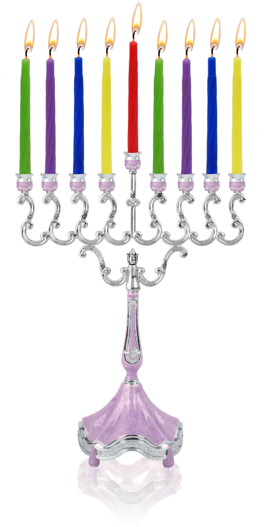 Marbleized Silver Plated Candle Menorah - Purple