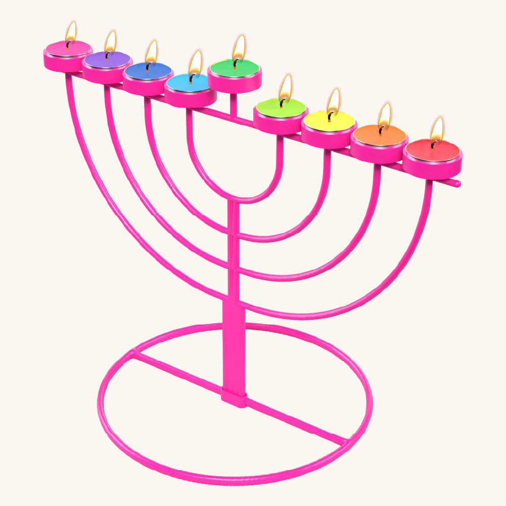 Tealight Wire Menorah - Pink