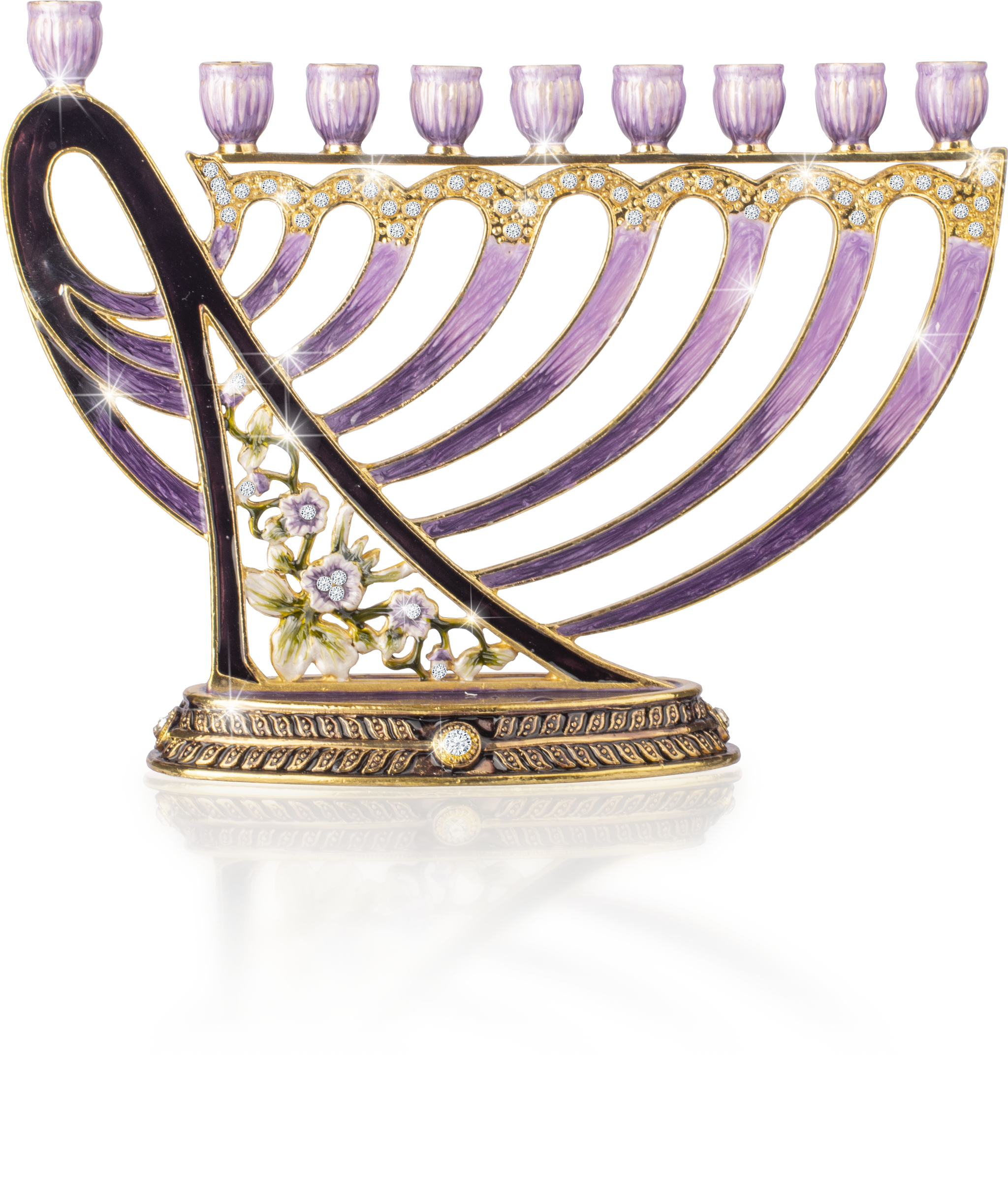 Jeweled David's Harp Purple Menorah