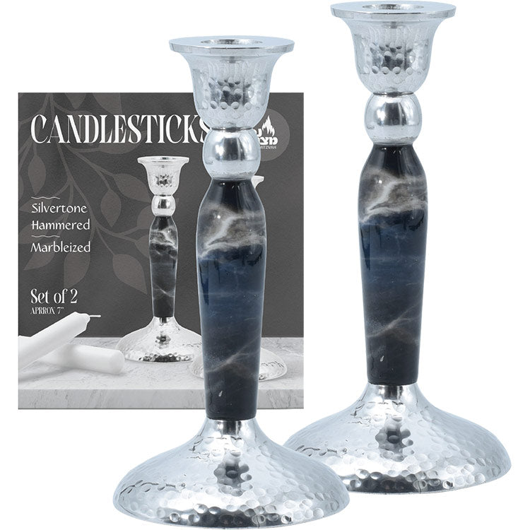 7" Marbleized Candle Stick - Black