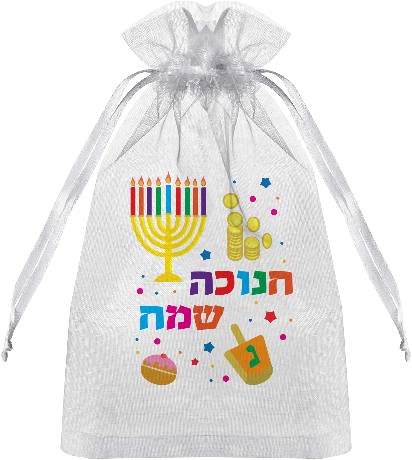 Chanukah Mesh Bag With Colored Print - 5" x 7"