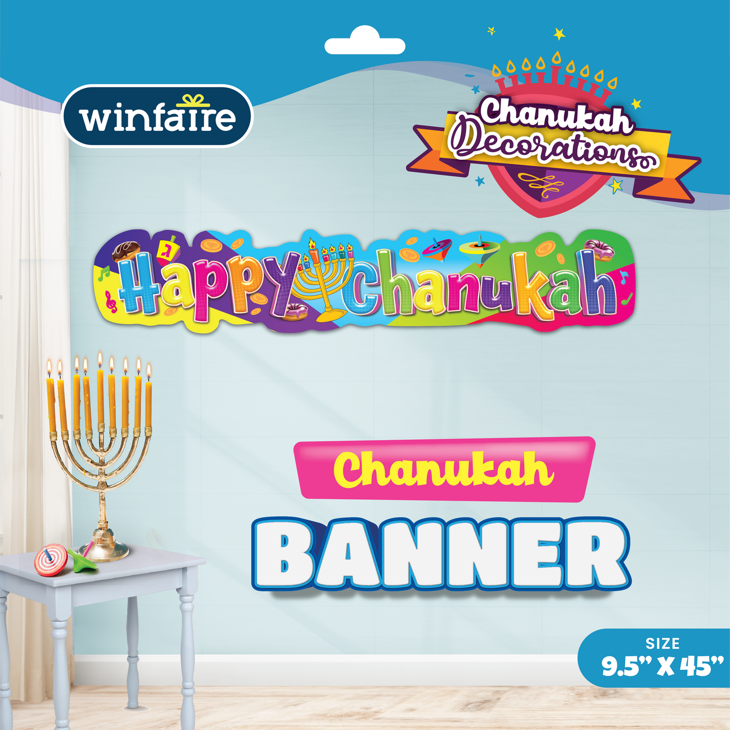 Chanukah Wall Banner 9.5" x 45" - Cardboard