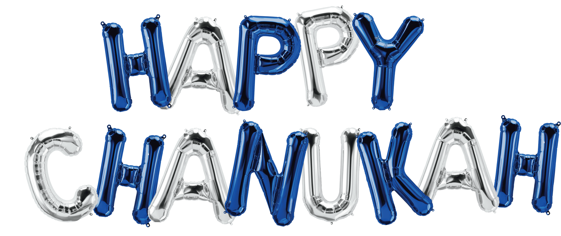 Happy Chanukah Letter Balloons - Silver and Blue
