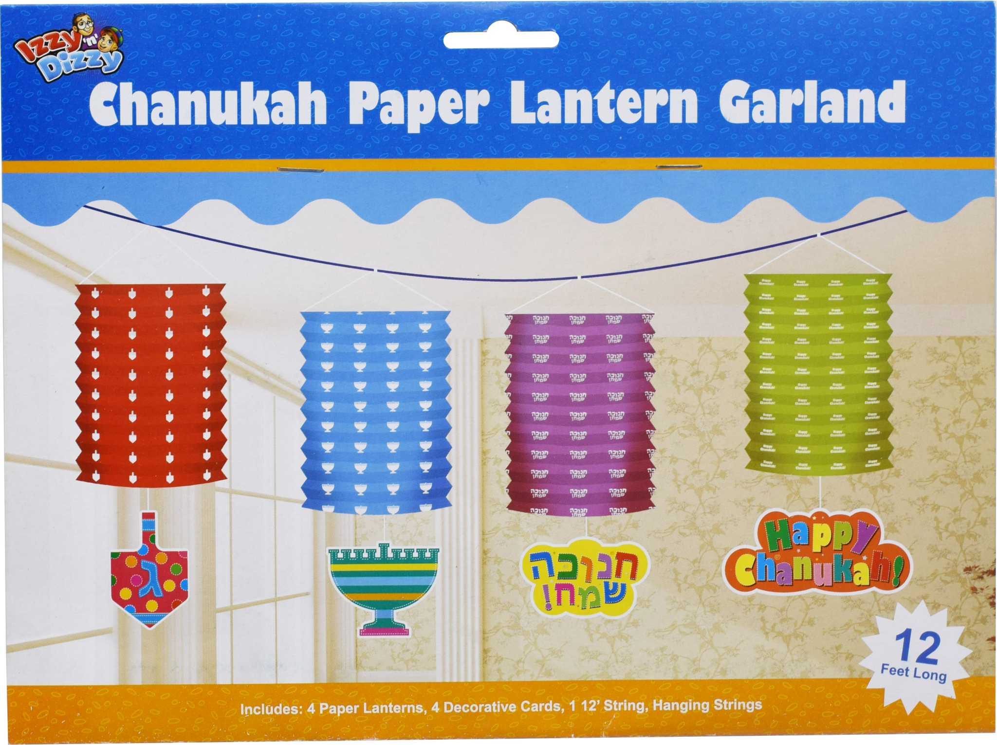 Chanukah Paper Lantern Garland 4pk.