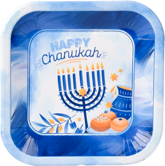 10pk Chanukah Plates 7" - Blue Design