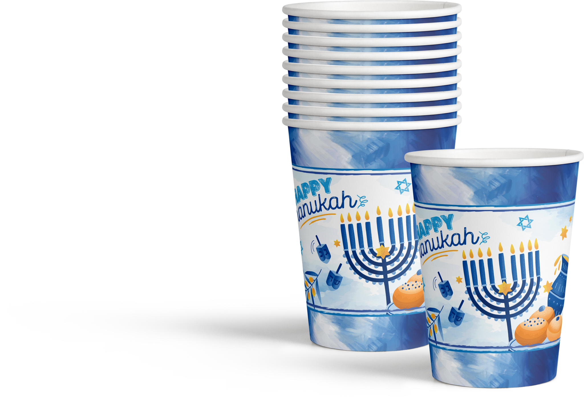 10pk Chanukah Cups 9oz  - Blue Design