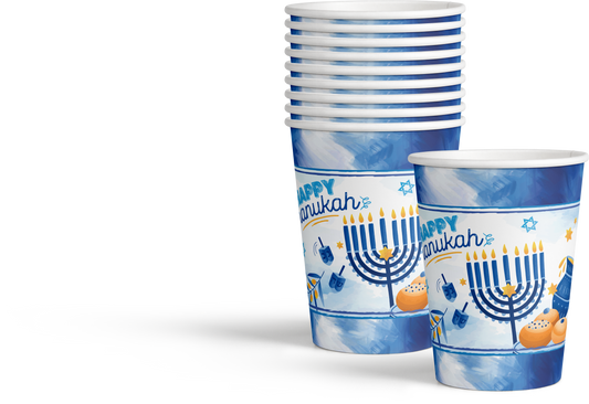 10pk Chanukah Cups 9oz  - Blue Design