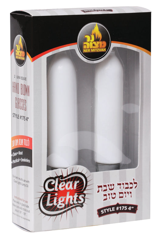 2-Pk. Clear Lights Glass Style #175 - 4" (Glossy White Candle Shape)