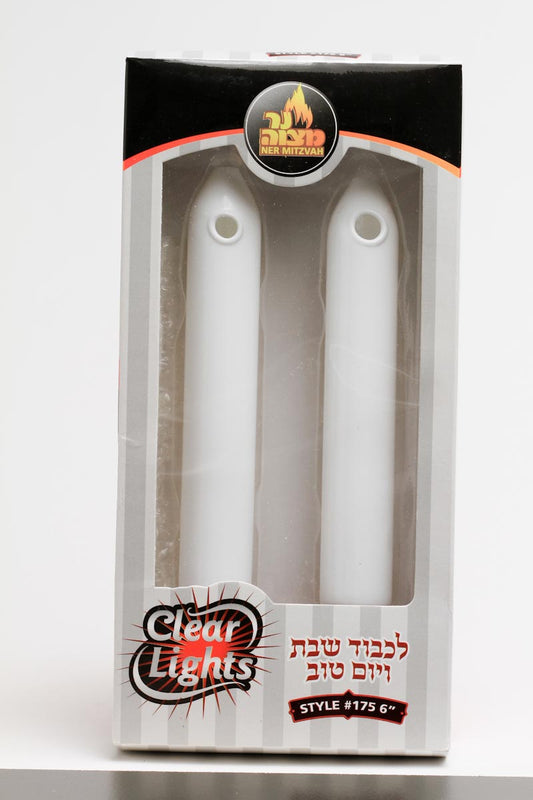 2-Pk. Clear Lights Glass Style #175 - 6" (Glossy White Candle Shape)