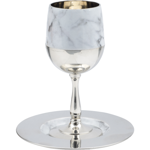 Marble & Nickel Plated Kiddush Cup & Tray