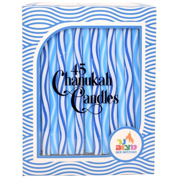 45 Pk. Blue & White Wave Etched Chanukah Candles