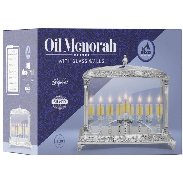 Menorah with Glass Walls - Nickel Plated