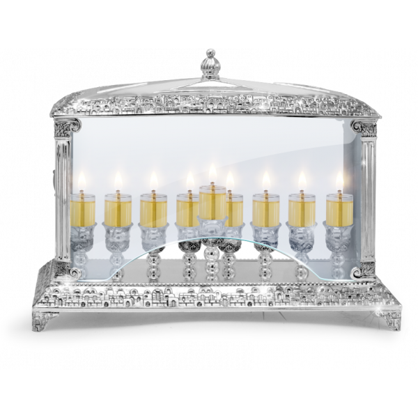 Menorah with Glass Walls - Nickel Plated