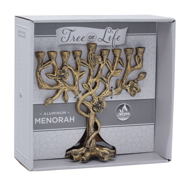 Antique Aluminum Menorah Tree Of Life - Bronze