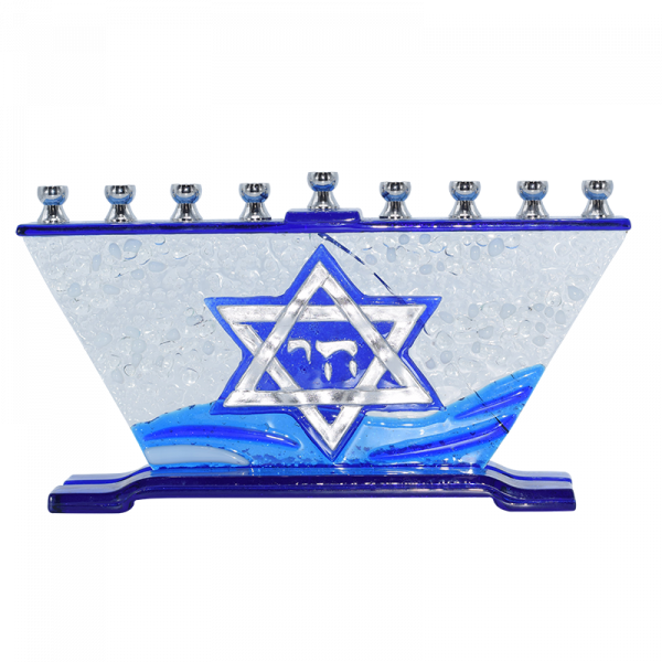 Hand Crafted Glass Menorah - Star Of David