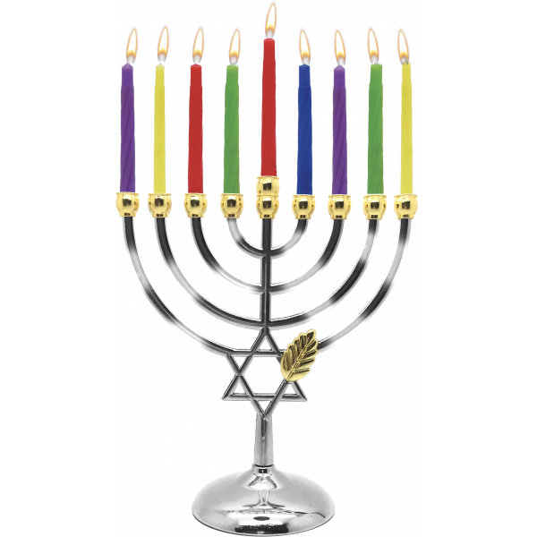 Candle Menorah Set Chrome Plated W/ Gold Tips