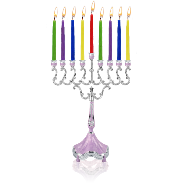 Marbleized Silver Plated Candle Menorah - Purple