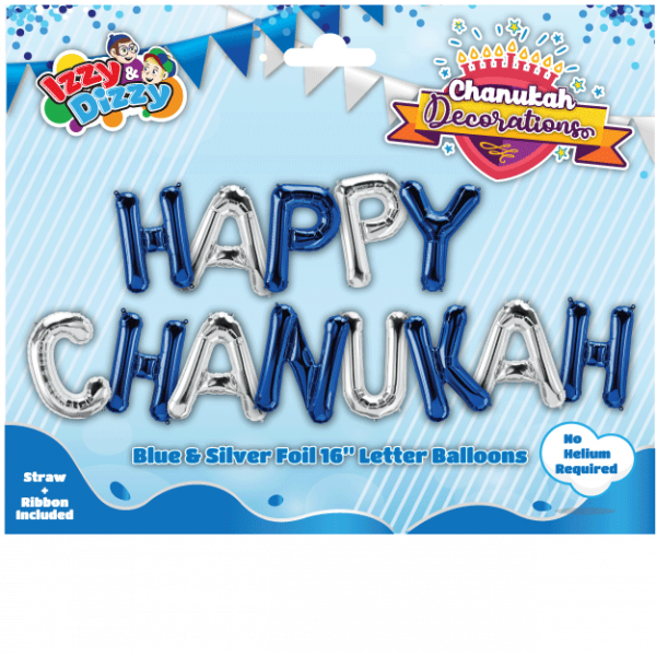 Happy Chanukah Letter Balloons - Silver and Blue
