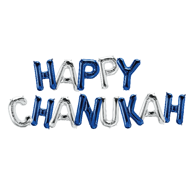 Happy Chanukah Letter Balloons - Silver and Blue