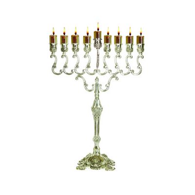 Hanukkah Menorah Purple Geometric Traditional Design Chanukah Menorah by Ner Mitzvah Fits All Standard Chanukah Candles 7.5 inch High
